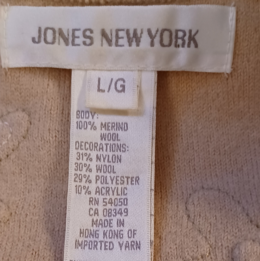 JONES NEW YORK Cream Floral Merino Wool Zipper Front Swearter. L - Picture 12 of 13